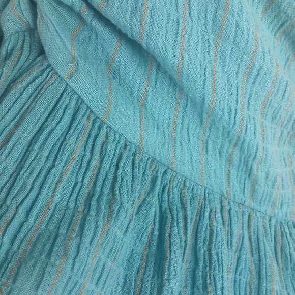 Mara Hoffman Swim Annika Searsucker Halter Tie Cutout Blue Smocked S Dress - Picture 12 of 16